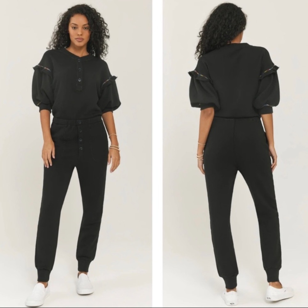 Something Navy black Esmeralda Ruffle Jumpsuit size  XS